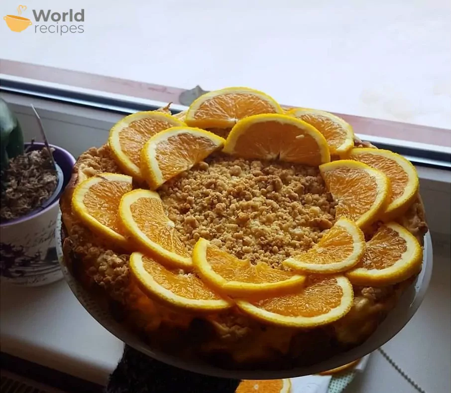 Varškės pyragas su apelsinais ir kondensuotu pienu