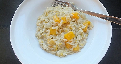 Moliūgų risotto su ryžiais, vynu, grietinėle ir parmezano sūriu