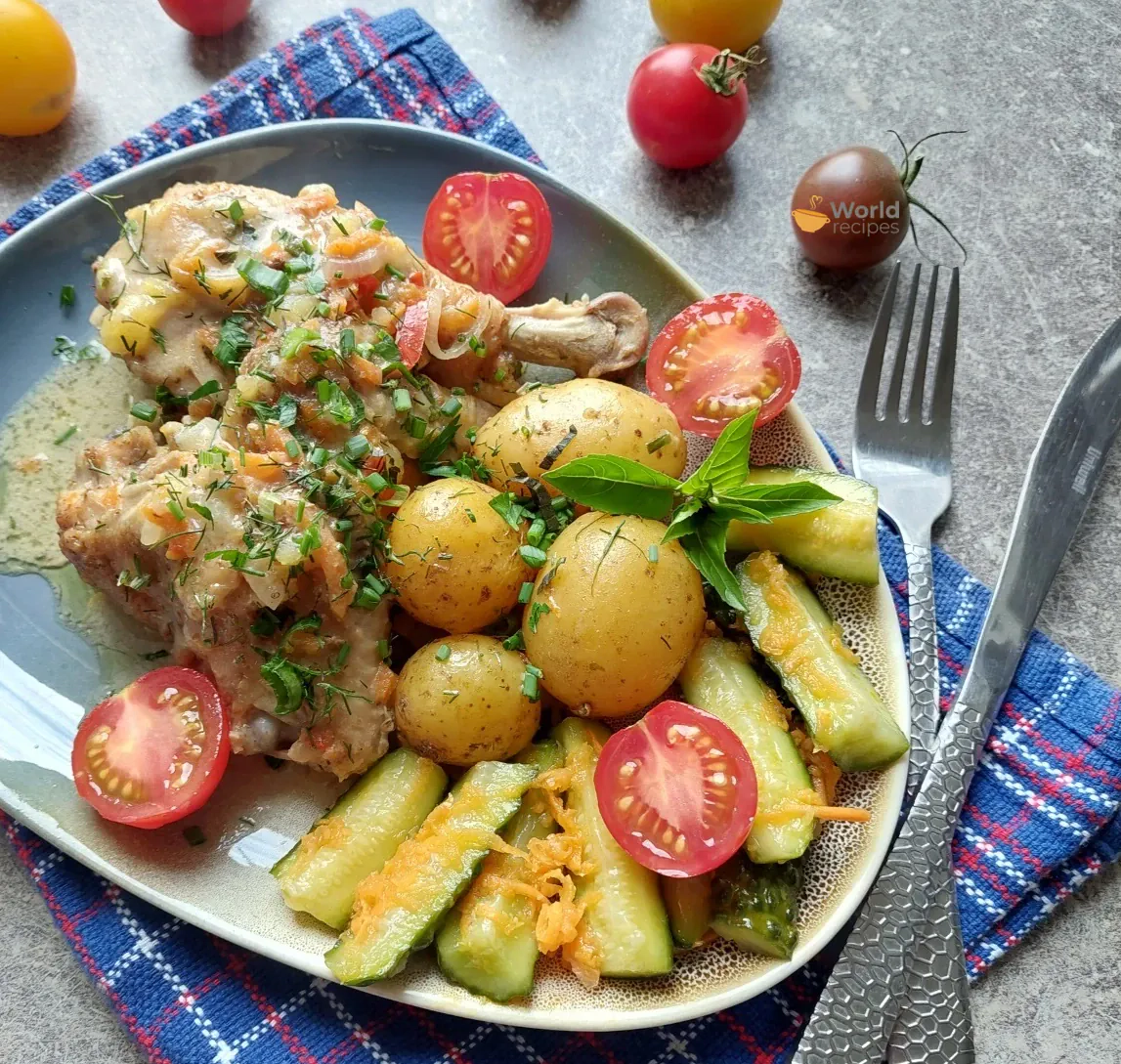 Troškinta vištiena su bulvėmis ir grietinėle orkaitėje